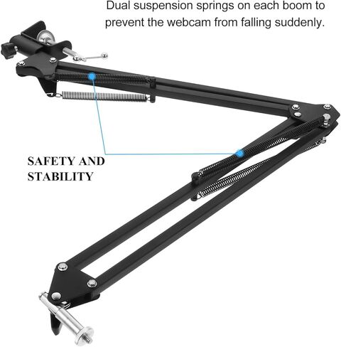 OSALADI Metal Webcam Stand and Desktop Camera Clamp with 1/4 Inch Screw, Adjustable Suspension Boom Scissor Arm for Live Streaming and Video Recording, Black Desktop Holder in Saudi Arabia