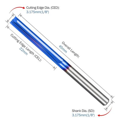 HQMaster CNC Router Bits 1/8 Router Bit Straight Router Bit 1 8 عرقوب مستقيم الناي نهاية مطحنة القاطع 2-الفلوت طحن قطع التنغستن الصلب 22mm CEL / 45mm OAL لMDF PVC الاكريليك اللوح الخشب 10 حزمة in Saudi Arabia