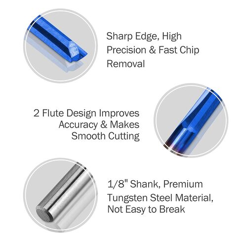 HQMaster CNC Router Bits 1/8 Router Bit Straight Router Bit 1 8 عرقوب مستقيم الناي نهاية مطحنة القاطع 2-الفلوت طحن قطع التنغستن الصلب 22mm CEL / 45mm OAL لMDF PVC الاكريليك اللوح الخشب 10 حزمة in Saudi Arabia