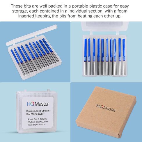 HQMaster CNC Router Bits 1/8 Router Bit Straight Router Bit 1 8 عرقوب مستقيم الناي نهاية مطحنة القاطع 2-الفلوت طحن قطع التنغستن الصلب 22mm CEL / 45mm OAL لMDF PVC الاكريليك اللوح الخشب 10 حزمة in Saudi Arabia