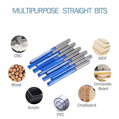 HQMaster CNC Router Bits 1/8 Router Bit Straight Router Bit 1 8 عرقوب مستقيم الناي نهاية مطحنة القاطع 2-الفلوت طحن قطع التنغستن الصلب 22mm CEL / 45mm OAL لMDF PVC الاكريليك اللوح الخشب 10 حزمة in Saudi Arabia