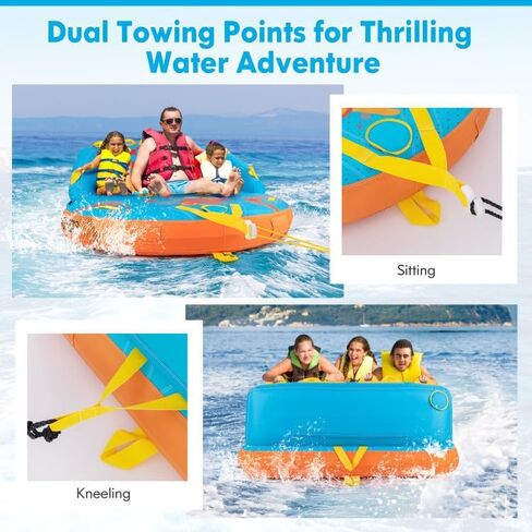 2 Person Inflatable Towable Tube Water Sport for Boating, Water Sport Towable Float with Dual Handles and Quick Inflation Valve, Heavy-Duty PVC Raft for Lake River Beach Fun in Saudi Arabia