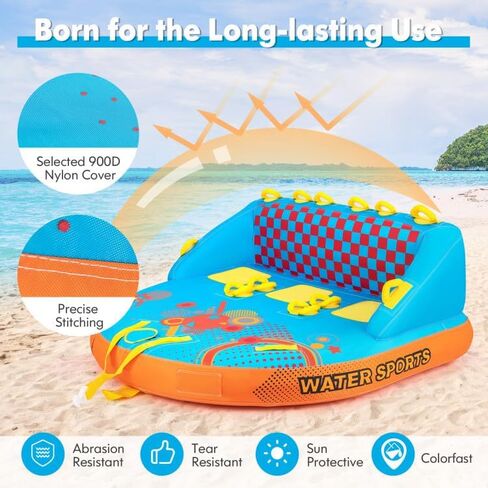 2 Person Inflatable Towable Tube Water Sport for Boating, Water Sport Towable Float with Dual Handles and Quick Inflation Valve, Heavy-Duty PVC Raft for Lake River Beach Fun in Saudi Arabia