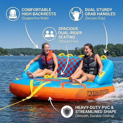 3 Person Inflatable Towable Tube for Boating, Water Sport Towable Float with Dual Handles and Comfortable Backrests, Heavy-Duty PVC Construction for Lake River Ocean Use in Saudi Arabia