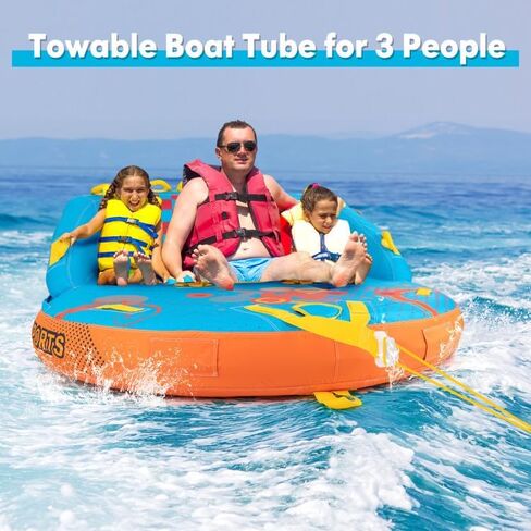 3 Person Inflatable Towable Tube for Boating, Water Sport Towable Float with Dual Handles and Comfortable Backrests, Heavy-Duty PVC Construction for Lake River Ocean Use in Saudi Arabia
