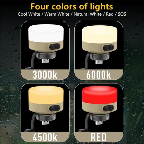 فانوس تخييم LED - قابل لإعادة الشحن عبر USB (بدون بطاريات)، مقاوم للماء IP65، 420LM، 5 خافت و4 ألوان - للتخييم/التنزه سيرًا على الأقدام/الطوارئ in Kuwait