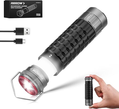 Arrow 2-in-1 Portable Camping Lantern and Flashlight with 3 Modes, USB-C Rechargeable LED Lantern with Battery Indicator and Iron Hook, Lanterns for Power Outages, Camping, Hiking, Emergency in Saudi Arabia