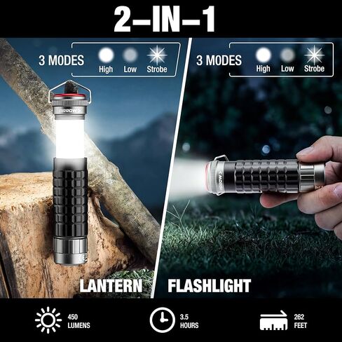 Arrow 2-in-1 Portable Camping Lantern and Flashlight with 3 Modes, USB-C Rechargeable LED Lantern with Battery Indicator and Iron Hook, Lanterns for Power Outages, Camping, Hiking, Emergency in Saudi Arabia