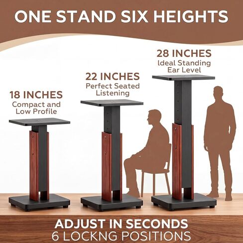 Konohan 2 Pcs Height Adjustable Speaker Stands 18 to 28 Inches Heavy Duty 50 Lbs Wood Vinyl Record Player Stands Pair for Studio Housewarming Home Decoration in Saudi Arabia