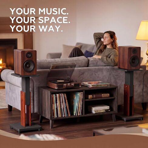 Konohan 2 Pcs Height Adjustable Speaker Stands 18 to 28 Inches Heavy Duty 50 Lbs Wood Vinyl Record Player Stands Pair for Studio Housewarming Home Decoration in Saudi Arabia