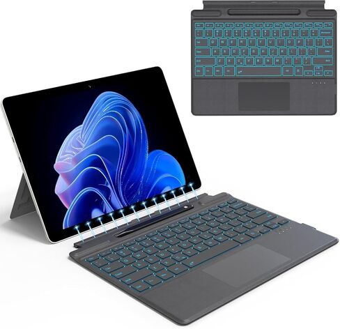 للوحة المفاتيح Microsoft Surface Pro 11/10/9/8/X، لوحة مفاتيح مغناطيسية لاسلكية بلوتوث مع لوحة لمس مقاومة لراحة اليد، بطارية قابلة لإعادة الشحن، إضاءة خلفية 7 ألوان، حامل قلم لجهاز Surface Pro 13 بوصة in Kuwait