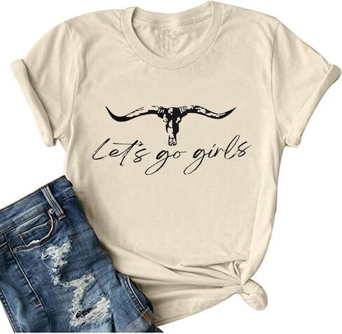 Let's Go Girl Shirt Women Western Bleached T-Shirt Retro Country Music Tee Shirt Cowgirls Shirts Short Sleeve Tops in Saudi Arabia