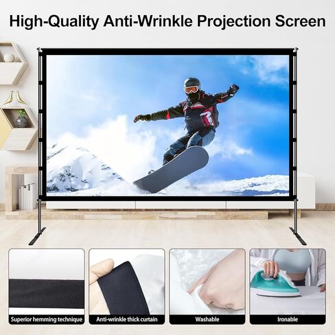 شاشة عرض 120 بوصة، شاشة عرض داخلية وخارجية محمولة مع حامل، شاشة فيلم 16:9 4K HD مضادة للتجاعيد للمسرح المنزلي والسفر والتخييم في الفناء الخلفي in Saudi Arabia