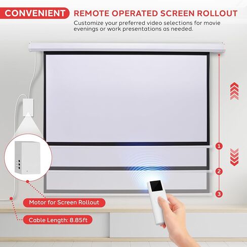 Pyle 72" Portable Motorized Matte White Projector Screen - Automatic Projection Display with Wall/Ceiling Mount, Remote and Case - for Home Movie Theater, Slide/Video Showing - PRJELMT76 in Saudi Arabia