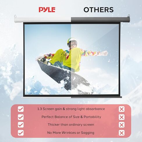 Pyle 72" Portable Motorized Matte White Projector Screen - Automatic Projection Display with Wall/Ceiling Mount, Remote and Case - for Home Movie Theater, Slide/Video Showing - PRJELMT76 in Saudi Arabia