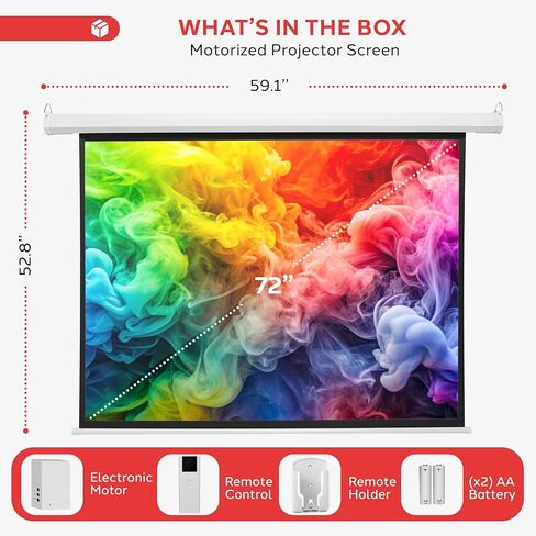 Pyle 72" Portable Motorized Matte White Projector Screen - Automatic Projection Display with Wall/Ceiling Mount, Remote and Case - for Home Movie Theater, Slide/Video Showing - PRJELMT76 in Saudi Arabia
