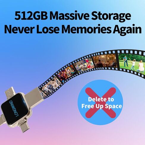 محرك أقراص فلاش Photo Stick، LONGWIND 512GB USB 3.0 محرك إبهام عالي السرعة، عصا ذاكرة USB محمولة خارجية سهلة النسخ الاحتياطي لتخزين الصور للهاتف/Android/PC/الكمبيوتر المحمول/الكمبيوتر اللوحي (فضي) in Saudi Arabia