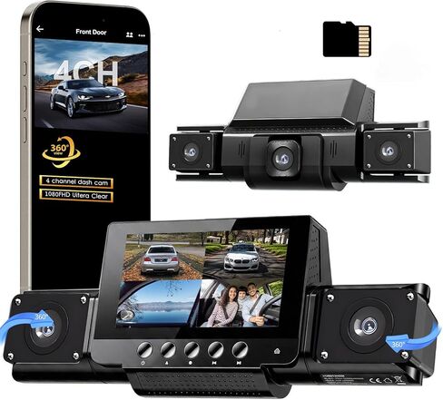4 Channel Dash Cam 360 View for All-Round Protection, 4-Way Front Rear Inside Recording, Built-in 5G WiFi & GPS, APP Control, 8 IR Night Vision, 24H Parking Monitor, G-Sensor, Free TF Card in Saudi Arabia
