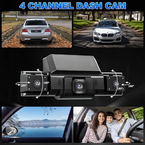 4 Channel Dash Cam 360 View for All-Round Protection, 4-Way Front Rear Inside Recording, Built-in 5G WiFi & GPS, APP Control, 8 IR Night Vision, 24H Parking Monitor, G-Sensor, Free TF Card in Saudi Arabia