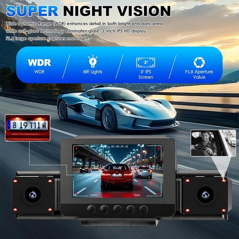 4 Channel Dash Cam 360 View for All-Round Protection, 4-Way Front Rear Inside Recording, Built-in 5G WiFi & GPS, APP Control, 8 IR Night Vision, 24H Parking Monitor, G-Sensor, Free TF Card in Saudi Arabia