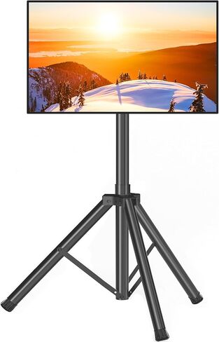Tripod TV Stand for 23-75 inch Flat Screen/Curved TVs up to 100 lbs | Outdoor TV Stand with ±15° Tilt, Height Adjustable Portable TV Stands with Safety Design, Max VESA 600x400m, Black in Kuwait