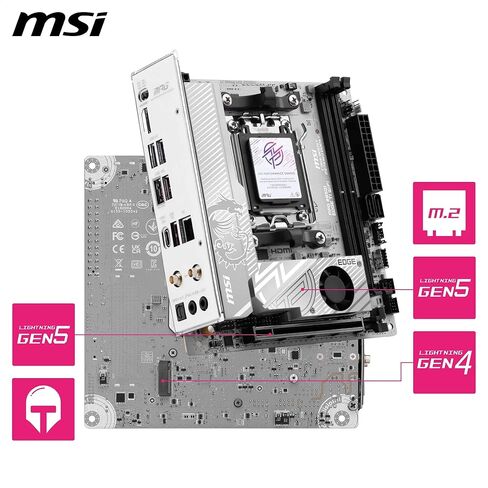 MSI MPG B850I Edge TI WiFi Motherboard, Mini-ITX, ATX - Supports AMD Ryzen 9000/8000/7000 Processors, AM5-90A SPS VRM, DDR5 Memory Boost (8200+MT/s OC), PCIe 5.0 x16, M.2 Gen5, Wi-Fi 7, 5G LAN in Saudi Arabia