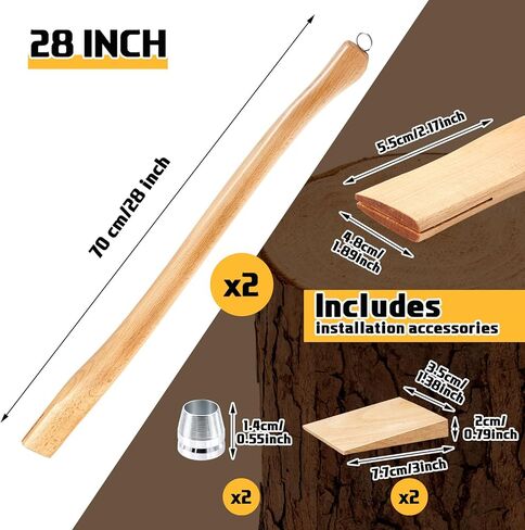 Bucherry 2 مجموعة مقبض فأس واحد قطعة بديلة من خشب الزان مقبض فأس مع إسفين خشبي وإسفين فولاذي لمحاور اليد ومحاور المخيم (28 بوصة) in Saudi Arabia