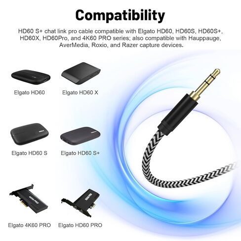Chat Link Pro Audio Capture Cable Compatible with Elgato HD60, HD60S, HD60S+, HD60X, HD60Pro, 4K60 PRO Capture Card, Chat Adapter Cable for Nintendo Switch, Xbox One, Xbox Series X/S, PS5, PS4, 8.8ft in Saudi Arabia