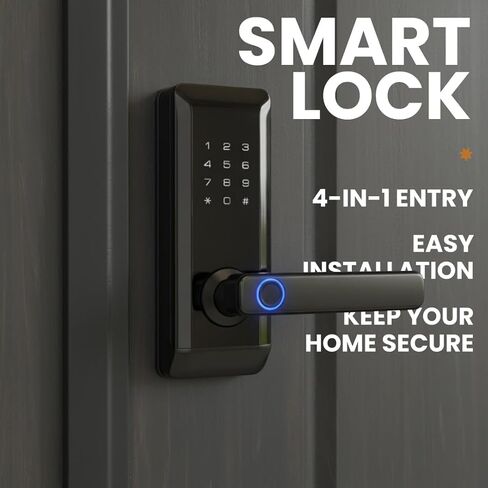 Stilaris Fingerprint Door Lock with Keypad Handle – Keyless Entry Door Knob Replacement, 4-in-1 Biometric Smart Lock for Bedroom, Home Office & AirBnB, Digital Passcode, Key Card & Backup Key Access in Saudi Arabia