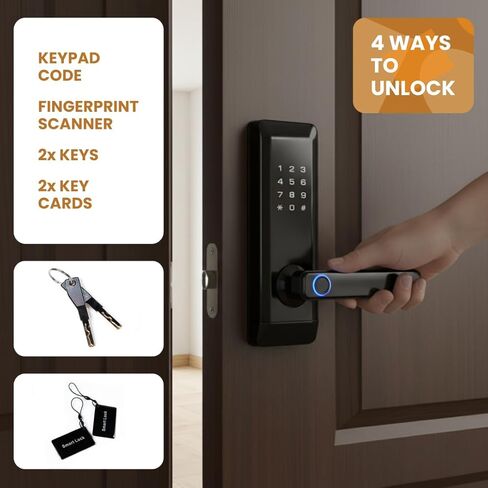 Stilaris Fingerprint Door Lock with Keypad Handle – Keyless Entry Door Knob Replacement, 4-in-1 Biometric Smart Lock for Bedroom, Home Office & AirBnB, Digital Passcode, Key Card & Backup Key Access in Saudi Arabia