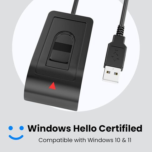 قارئ بصمات الأصابع USB لنظام التشغيل Windows 10/11 فقط، ماسح بصمات الأصابع Windows Hello لتسجيل الدخول إلى الكمبيوتر الشخصي، وأمان مستشعر المطابقة، والتوصيل والتشغيل، وكابل تمديد بطول 4 أقدام (ليس لنظام التشغيل Mac/Linux) in Kuwait