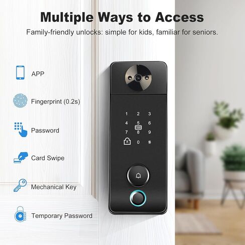 Smart Lock with Camera & Doorbell 6 in 1 Keyless Entry (Fingerprint/APP/Keypad Code/NFC/Temp Code/Key), 0.2s Fast Fingerprint, Voice Control, Auto Lock, Easy Install, 2.4GHz WiFi for Door in Saudi Arabia