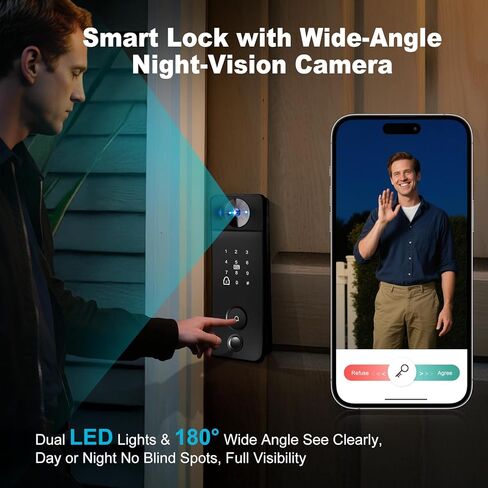 Smart Lock with Camera & Doorbell 6 in 1 Keyless Entry (Fingerprint/APP/Keypad Code/NFC/Temp Code/Key), 0.2s Fast Fingerprint, Voice Control, Auto Lock, Easy Install, 2.4GHz WiFi for Door in Saudi Arabia