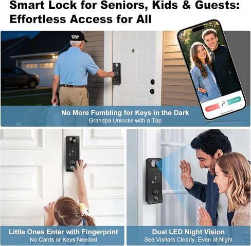 Smart Lock with Camera & Doorbell 6 in 1 Keyless Entry (Fingerprint/APP/Keypad Code/NFC/Temp Code/Key), 0.2s Fast Fingerprint, Voice Control, Auto Lock, Easy Install, 2.4GHz WiFi for Door in Saudi Arabia