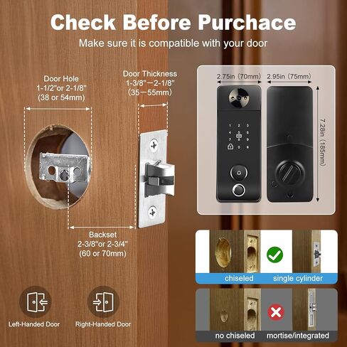 Smart Lock with Camera & Doorbell 6 in 1 Keyless Entry (Fingerprint/APP/Keypad Code/NFC/Temp Code/Key), 0.2s Fast Fingerprint, Voice Control, Auto Lock, Easy Install, 2.4GHz WiFi for Door in Saudi Arabia