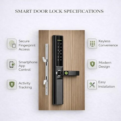 Smart Door Lock with Handle - Biometric Keyless Entry - Fingerprint Reader, Touchpad, App Control, Alexa Ready - IP55 Waterproof Slim Sliding Door - Auto-Lock System in Saudi Arabia
