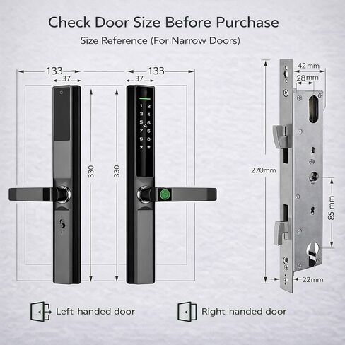 Smart Door Lock with Handle - Biometric Keyless Entry - Fingerprint Reader, Touchpad, App Control, Alexa Ready - IP55 Waterproof Slim Sliding Door - Auto-Lock System in Saudi Arabia