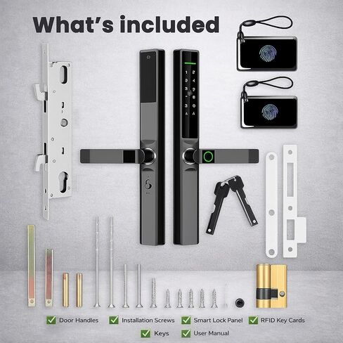 Smart Door Lock with Handle - Biometric Keyless Entry - Fingerprint Reader, Touchpad, App Control, Alexa Ready - IP55 Waterproof Slim Sliding Door - Auto-Lock System in Saudi Arabia