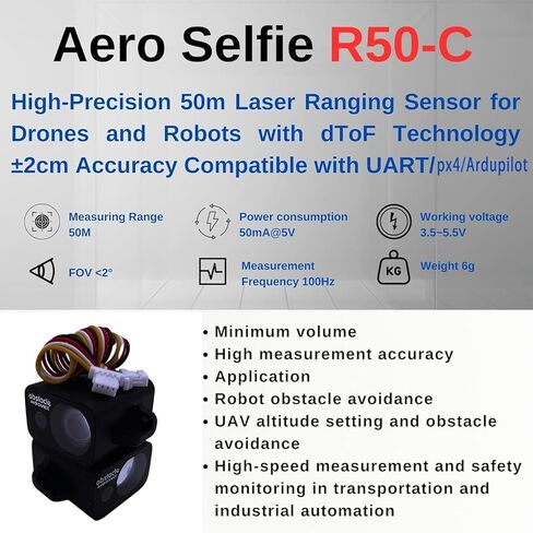 AERO SELFIE Laser Rangefinder Sensor (for Drone Altitude Hold and Obstacle Avoidance, and Robotics) Range: 50 Meters High-Precision dToF Technology Sampling Rate: 50Hz in Saudi Arabia