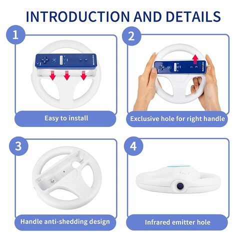 YICMY 8PCS Mario Kart Steering Wheels Zapper Light Gun with Wii Remote Controllers Nunchucks – Compatible with Wii/Wii U (Blue&Red, 2 Remotes + 2 Nunchucks + 2 Wheels + 2 Guns) in Saudi Arabia