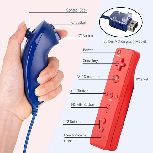 YICMY 8PCS Mario Kart Steering Wheels Zapper Light Gun with Wii Remote Controllers Nunchucks – Compatible with Wii/Wii U (Blue&Red, 2 Remotes + 2 Nunchucks + 2 Wheels + 2 Guns) in Saudi Arabia
