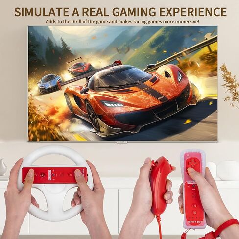 YICMY 8PCS Mario Kart Steering Wheels Zapper Light Gun with Wii Remote Controllers Nunchucks – Compatible with Wii/Wii U (Blue&Red, 2 Remotes + 2 Nunchucks + 2 Wheels + 2 Guns) in Saudi Arabia