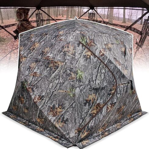 Wide Bottom Hunting Blind 1-3 Person with Portable Chair, 270 Degree See Through Pop up Ground Blinds for Deer Turkey Duck Hunting, Bow Hunting Adjust Windows with Silent Zipper in Saudi Arabia