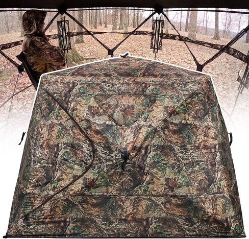 Wide Bottom Hunting Blind 1-3 Person with Portable Chair, 270 Degree See Through Pop up Ground Blinds for Deer Turkey Duck Hunting, Bow Hunting Adjust Windows with Silent Zipper in Saudi Arabia