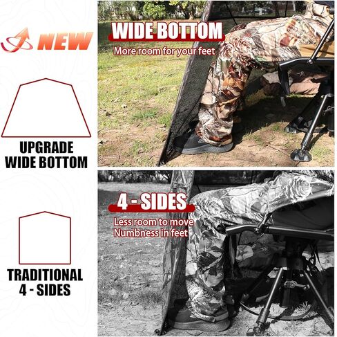 Wide Bottom Hunting Blind 1-3 Person with Portable Chair, 270 Degree See Through Pop up Ground Blinds for Deer Turkey Duck Hunting, Bow Hunting Adjust Windows with Silent Zipper in Saudi Arabia