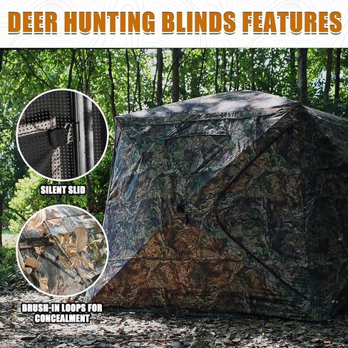 Wide Bottom Hunting Blind 1-3 Person with Portable Chair, 270 Degree See Through Pop up Ground Blinds for Deer Turkey Duck Hunting, Bow Hunting Adjust Windows with Silent Zipper in Saudi Arabia