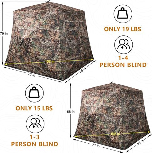 Wide Bottom Hunting Blind 1-3 Person with Portable Chair, 270 Degree See Through Pop up Ground Blinds for Deer Turkey Duck Hunting, Bow Hunting Adjust Windows with Silent Zipper in Saudi Arabia