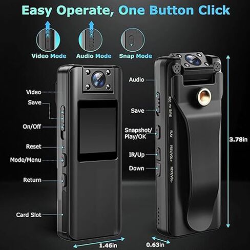 Body Camera,HD 4K Mini Body Cam, with Audio and Video Recording,128GB Wearble Portable Camera,for Work, Guard, Travel,Vlog in Saudi Arabia