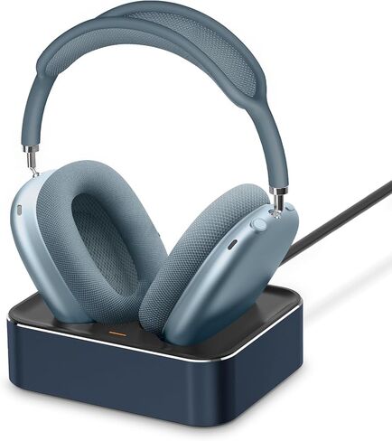 محطة شحن سماعات الرأس لأجهزة AirPods Max 2024 و2020 - قاعدة شحن مغناطيسية لسماعات الرأس مع موصلات Lightning مزدوجة وموصلات من النوع C (رمادي فلكي) in Kuwait