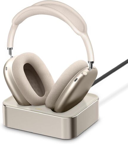 محطة شحن سماعات الرأس لأجهزة AirPods Max 2024 و2020 - قاعدة شحن مغناطيسية لسماعات الرأس مع موصلات Lightning مزدوجة وموصلات من النوع C (رمادي فلكي) in Kuwait